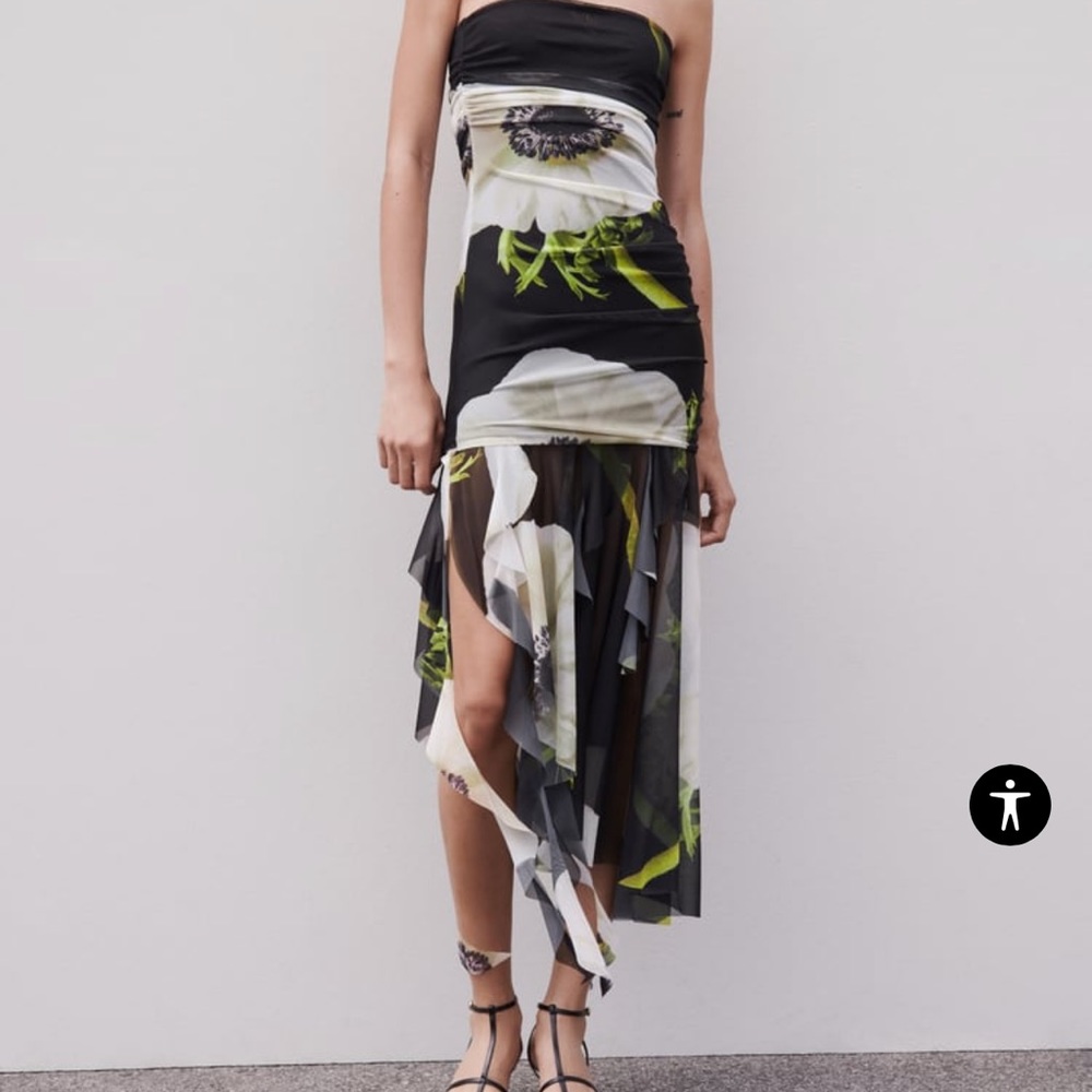 Zara STRAPLESS PRINTED TULLE DRESS